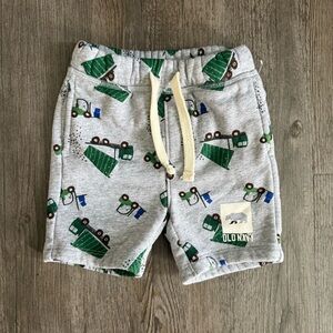 Old Navy Toddler Boy’s Fleece Lined Gray and Green Truck Print Shorts
